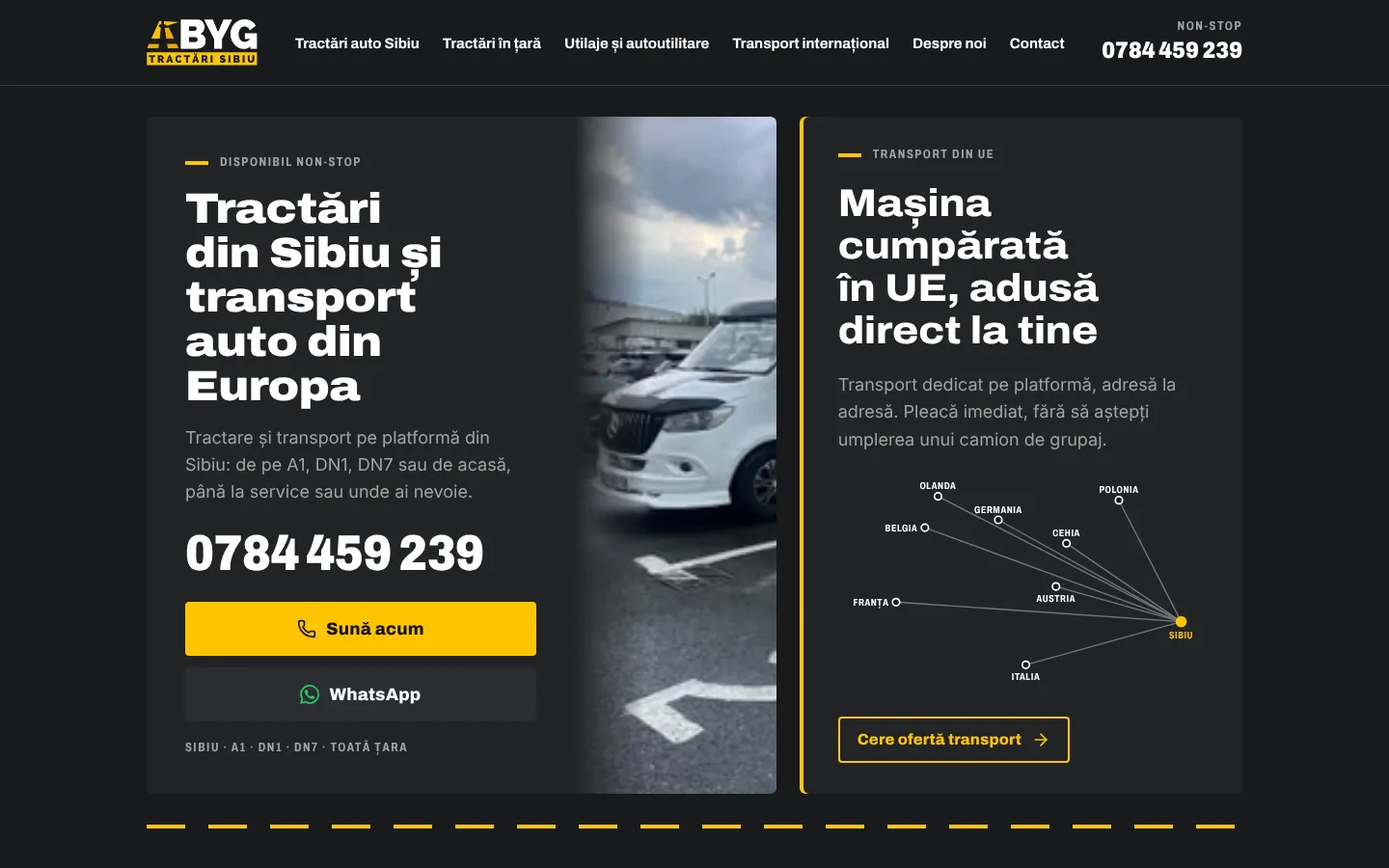 Pagina principală tractari-byg.ro pe desktop