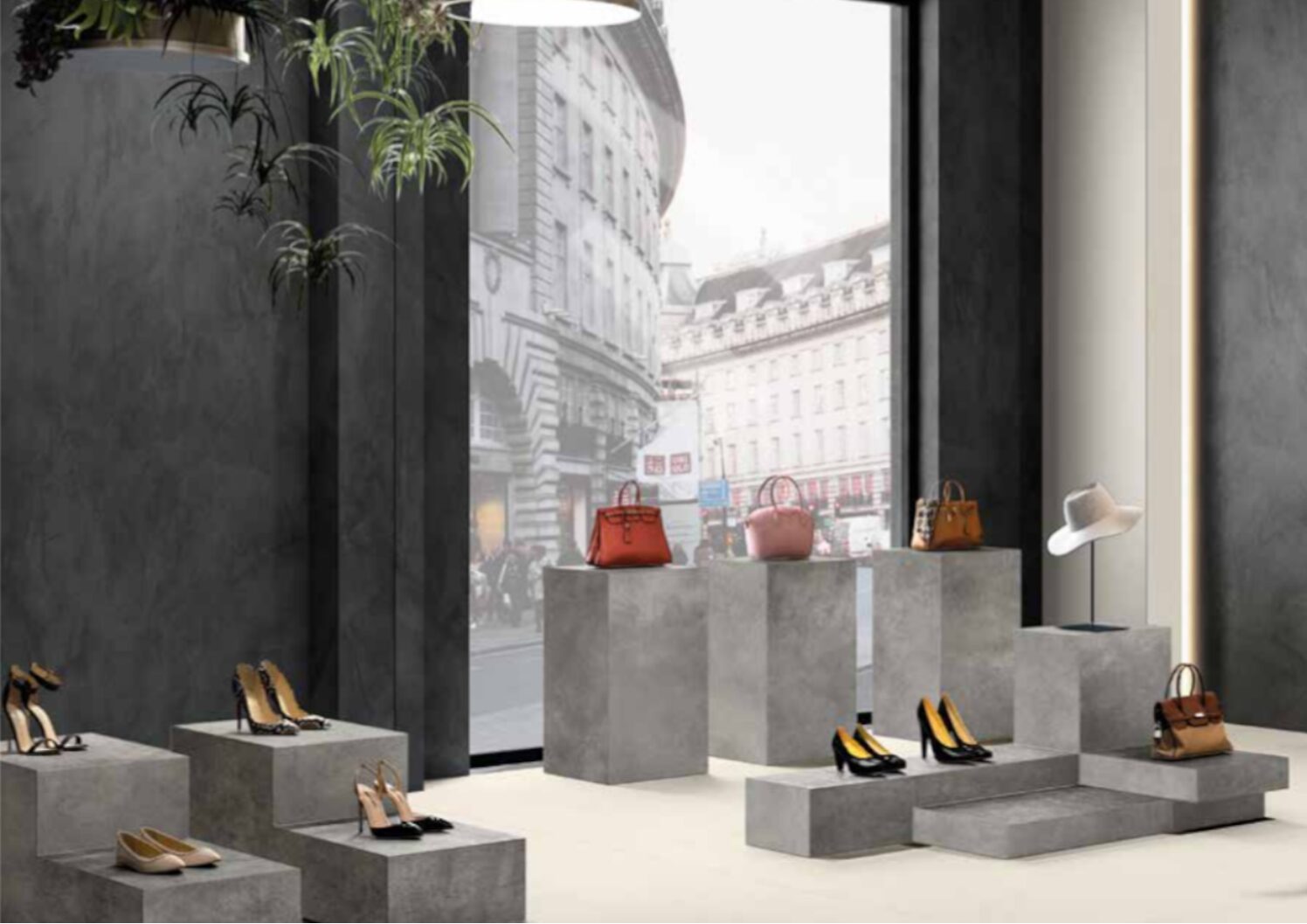Lemet Stone showroom — Cement Ash, fit-out detail